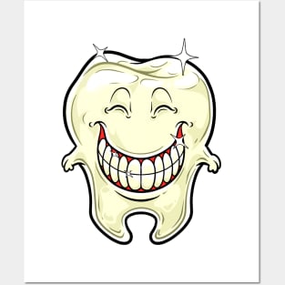 Cartoon grinning healthy tooth Posters and Art